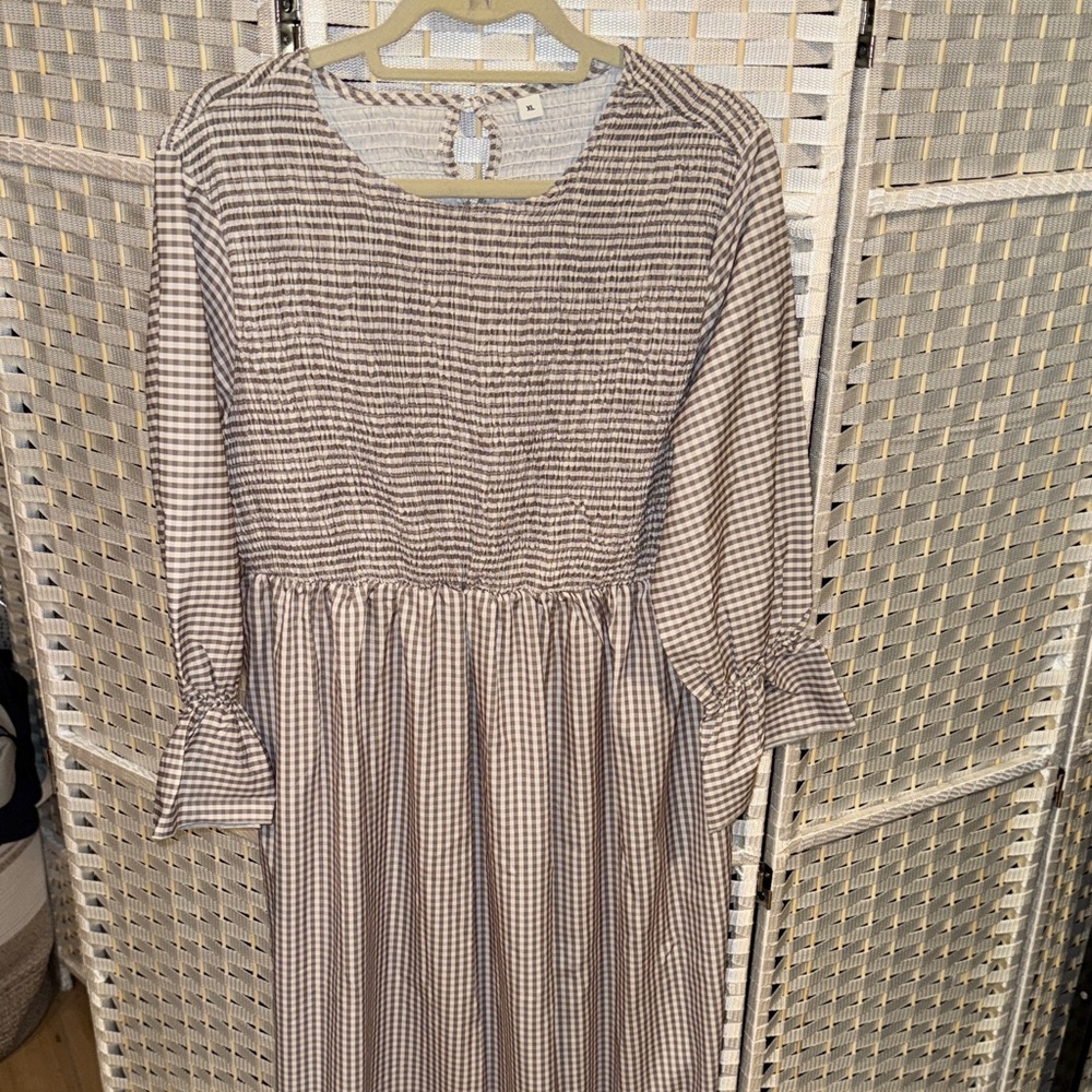 Elegant gray and White Checkered Dress